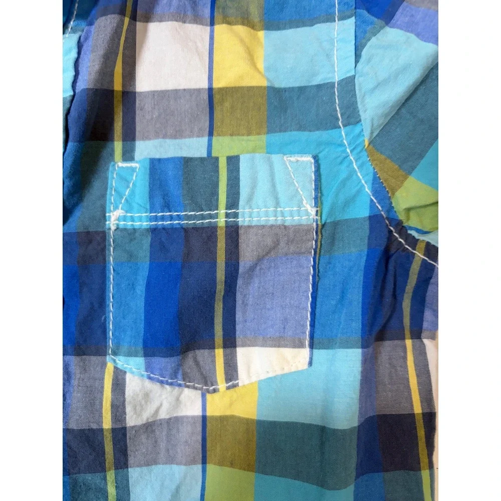 OshKosh Bgosh Boys Blue Green Plaid Short Sleeve Button Down Shirt Size 4/5